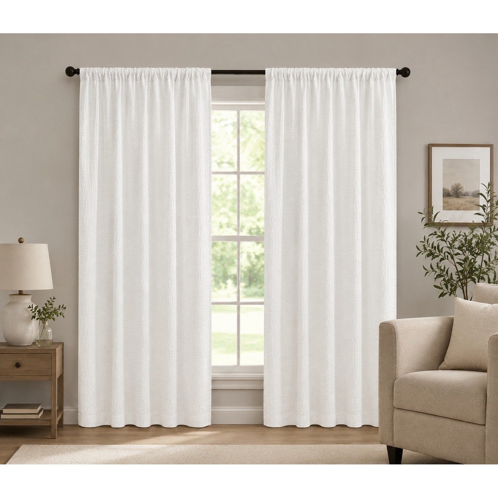 Studio 9 Textured White Curtain Panels Set of 2 84x51 Rod Pocket Modern Neutral